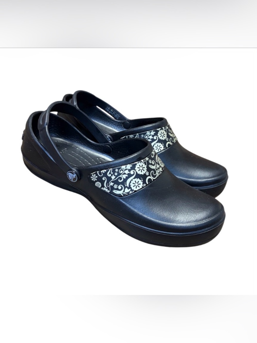 Crocs Mercy Work Clog Black Floral Slip Resistant Women’s 9 Closed Toe Slip On